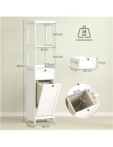 HOMCOM Tall Bathroom Cabinet with Tilt-Out Laundry Basket - White