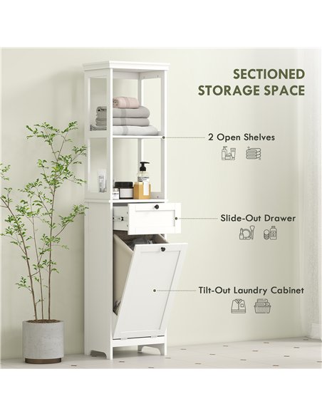 HOMCOM Tall Bathroom Cabinet with Tilt-Out Laundry Basket - White - pic 161205 | FastDaddyshop