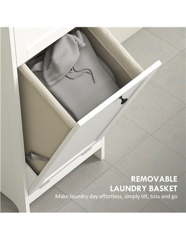 HOMCOM Tall Bathroom Cabinet with Tilt-Out Laundry Basket - White
