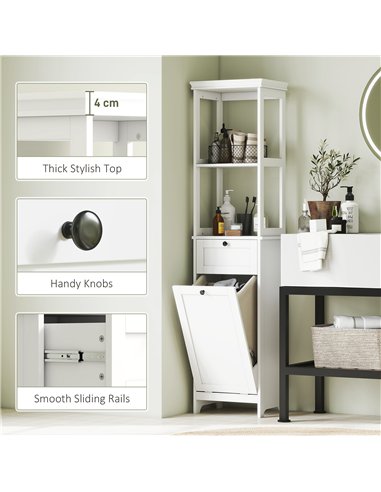 HOMCOM Tall Bathroom Cabinet with Tilt-Out Laundry Basket - White
