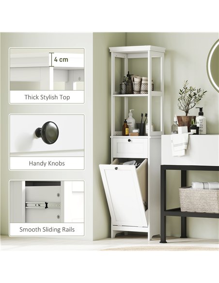 HOMCOM Tall Bathroom Cabinet with Tilt-Out Laundry Basket - White - pic 161208 | FastDaddyshop