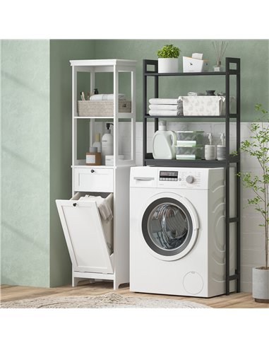 HOMCOM Tall Bathroom Cabinet with Tilt-Out Laundry Basket - White
