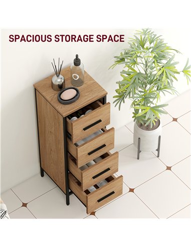 HOMCOM Narrow Bathroom Storage Cabinet with 4 Drawers - Oak