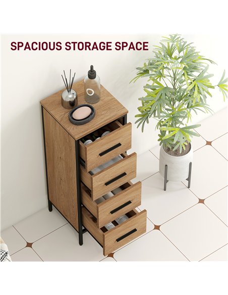 HOMCOM Narrow Bathroom Storage Cabinet with 4 Drawers - Oak - pic 161214 | FastDaddyshop
