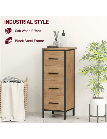 HOMCOM Narrow Bathroom Storage Cabinet with 4 Drawers - Oak - pic 161215 | FastDaddyshop