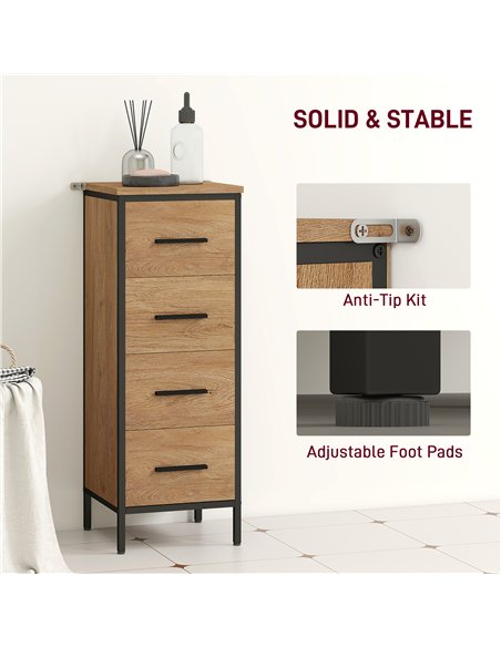 HOMCOM Narrow Bathroom Storage Cabinet with 4 Drawers - Oak - pic 161216 | FastDaddyshop