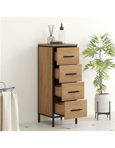 HOMCOM Narrow Bathroom Storage Cabinet with 4 Drawers - Oak