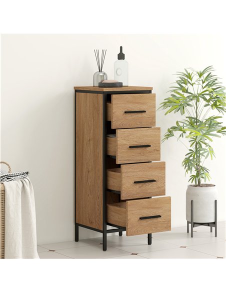 HOMCOM Narrow Bathroom Storage Cabinet with 4 Drawers - Oak - pic 161217 | FastDaddyshop