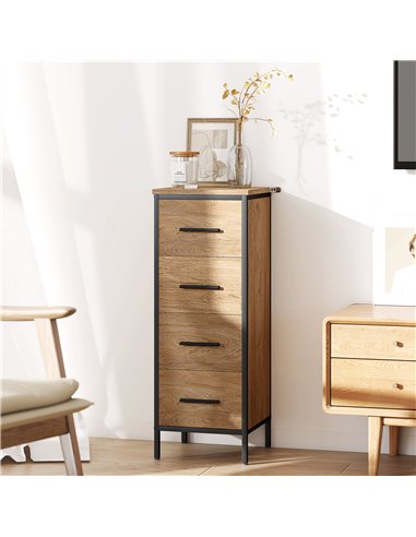 HOMCOM Narrow Bathroom Storage Cabinet with 4 Drawers - Oak