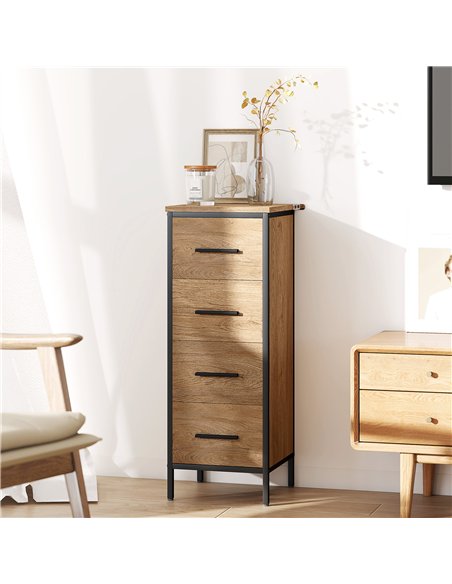 HOMCOM Narrow Bathroom Storage Cabinet with 4 Drawers - Oak - pic 161218 | FastDaddyshop