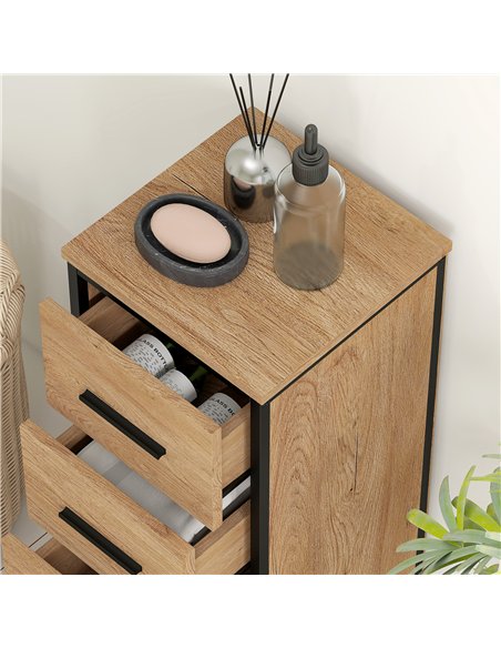 HOMCOM Narrow Bathroom Storage Cabinet with 4 Drawers - Oak - pic 161219 | FastDaddyshop