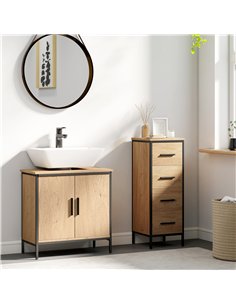 HOMCOM Bathroom Vanity Unit, Under Sink Storage Cabinet with 2 Doors, Adjustable Shelf for Basin without or with Pedestal, Oak 2
