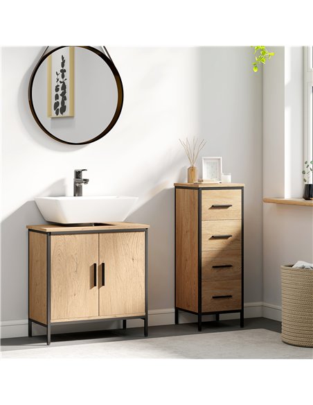 HOMCOM Bathroom Vanity Unit, Under Sink Storage Cabinet with 2 Doors, Adjustable Shelf for Basin without or with Pedestal, Oak - pic 161221 | FastDaddyshop