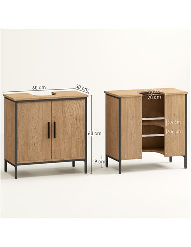 HOMCOM Bathroom Vanity Unit, Under Sink Storage Cabinet with 2 Doors, Adjustable Shelf for Basin without or with Pedestal, Oak