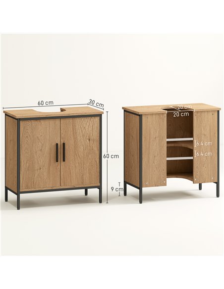 HOMCOM Bathroom Vanity Unit, Under Sink Storage Cabinet with 2 Doors, Adjustable Shelf for Basin without or with Pedestal, Oak - pic 161222 | FastDaddyshop