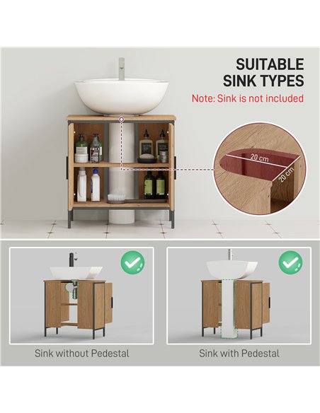 HOMCOM Bathroom Vanity Unit, Under Sink Storage Cabinet with 2 Doors, Adjustable Shelf for Basin without or with Pedestal, Oak - pic 161223 | FastDaddyshop