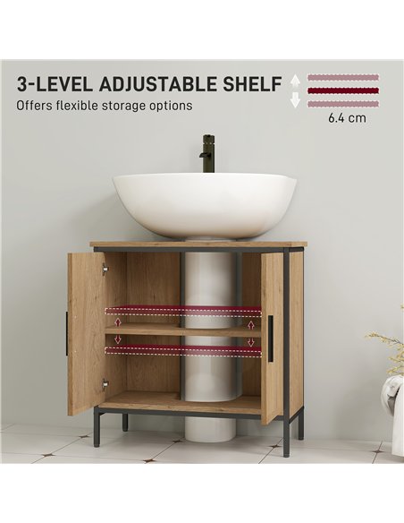 HOMCOM Bathroom Vanity Unit, Under Sink Storage Cabinet with 2 Doors, Adjustable Shelf for Basin without or with Pedestal, Oak - pic 161224 | FastDaddyshop