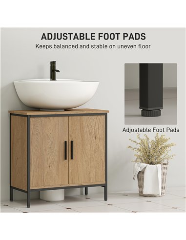 HOMCOM Bathroom Vanity Unit, Under Sink Storage Cabinet with 2 Doors, Adjustable Shelf for Basin without or with Pedestal, Oak