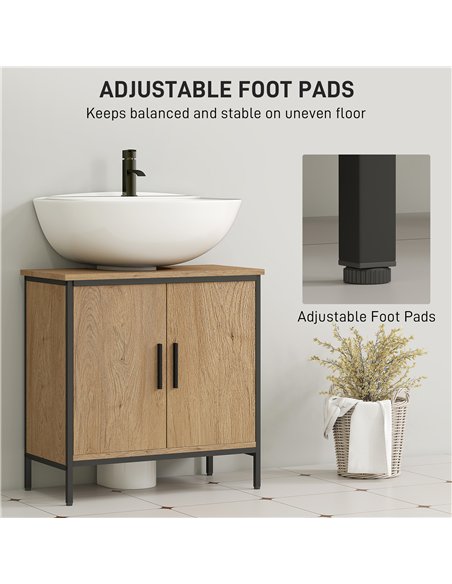 HOMCOM Bathroom Vanity Unit, Under Sink Storage Cabinet with 2 Doors, Adjustable Shelf for Basin without or with Pedestal, Oak - pic 161225 | FastDaddyshop