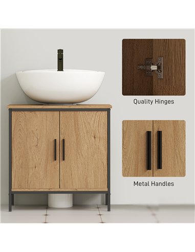 HOMCOM Bathroom Vanity Unit, Under Sink Storage Cabinet with 2 Doors, Adjustable Shelf for Basin without or with Pedestal, Oak