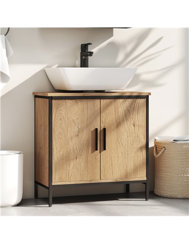 HOMCOM Bathroom Vanity Unit, Under Sink Storage Cabinet with 2 Doors, Adjustable Shelf for Basin without or with Pedestal, Oak