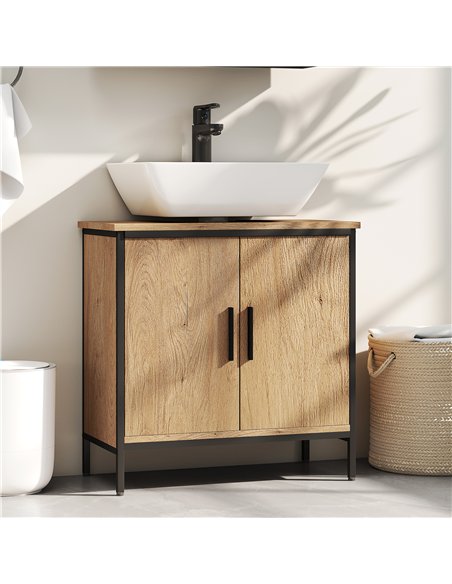 HOMCOM Bathroom Vanity Unit, Under Sink Storage Cabinet with 2 Doors, Adjustable Shelf for Basin without or with Pedestal, Oak - pic 161227 | FastDaddyshop