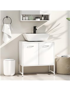 HOMCOM Bathroom Vanity Unit, Under Sink Storage Cabinet with Soft-Close Doors for Basin without or with Pedestal, White 2