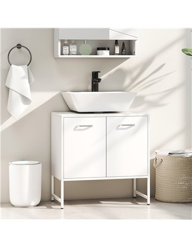 HOMCOM Bathroom Vanity Unit, Under Sink Storage Cabinet with Soft-Close Doors for Basin without or with Pedestal, White