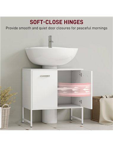 HOMCOM Bathroom Vanity Unit, Under Sink Storage Cabinet with Soft-Close Doors for Basin without or with Pedestal, White