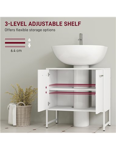 HOMCOM Bathroom Vanity Unit, Under Sink Storage Cabinet with Soft-Close Doors for Basin without or with Pedestal, White