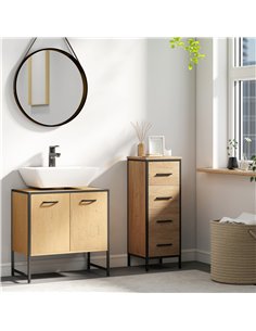 HOMCOM Bathroom Vanity Unit, Under Sink Storage Cabinet with Soft-Close Doors for Basin without or with Pedestal, Natural 2