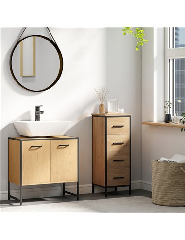 HOMCOM Bathroom Vanity Unit, Under Sink Storage Cabinet with Soft-Close Doors for Basin without or with Pedestal, Natural