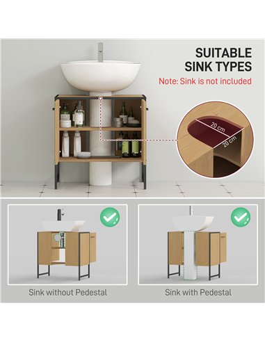 HOMCOM Bathroom Vanity Unit, Under Sink Storage Cabinet with Soft-Close Doors for Basin without or with Pedestal, Natural