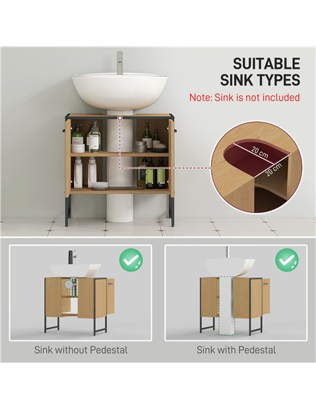 HOMCOM Bathroom Vanity Unit, Under Sink Storage Cabinet with Soft-Close Doors for Basin without or with Pedestal, Natural - pic 161241 | FastDaddyshop