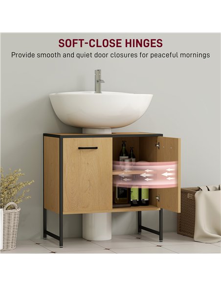 HOMCOM Bathroom Vanity Unit, Under Sink Storage Cabinet with Soft-Close Doors for Basin without or with Pedestal, Natural - pic 161242 | FastDaddyshop