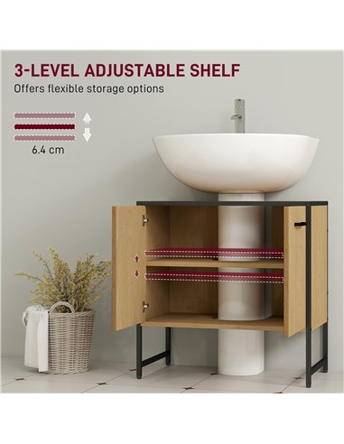 HOMCOM Bathroom Vanity Unit, Under Sink Storage Cabinet with Soft-Close Doors for Basin without or with Pedestal, Natural