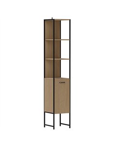 HOMCOM Tall Bathroom Cabinet with Open Shelves and Adjustable Shelf - Natural Wood Finish