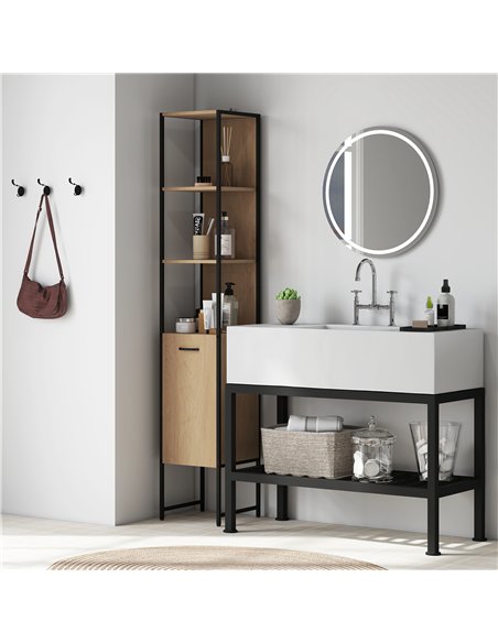 HOMCOM Tall Bathroom Cabinet with Open Shelves and Adjustable Shelf - Natural Wood Finish - pic 161248 | FastDaddyshop