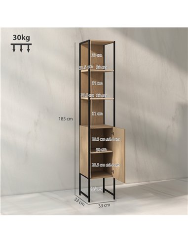 HOMCOM Tall Bathroom Cabinet with Open Shelves and Adjustable Shelf - Natural Wood Finish