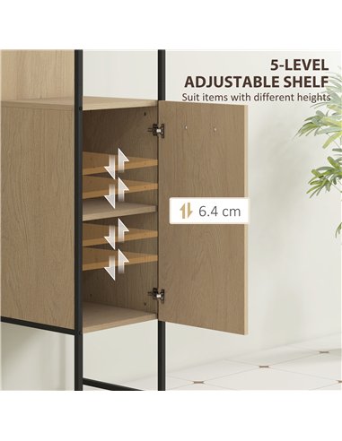 HOMCOM Tall Bathroom Cabinet with Open Shelves and Adjustable Shelf - Natural Wood Finish