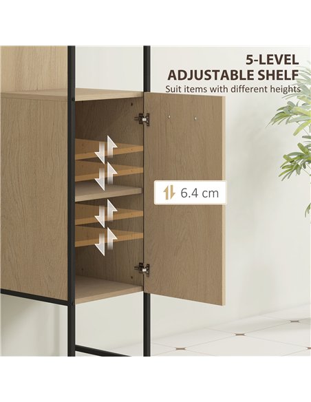 HOMCOM Tall Bathroom Cabinet with Open Shelves and Adjustable Shelf - Natural Wood Finish - pic 161251 | FastDaddyshop