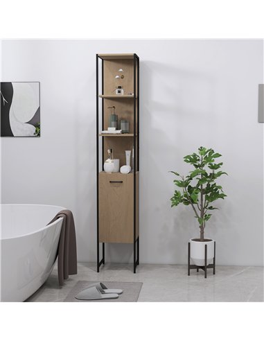 HOMCOM Tall Bathroom Cabinet with Open Shelves and Adjustable Shelf - Natural Wood Finish