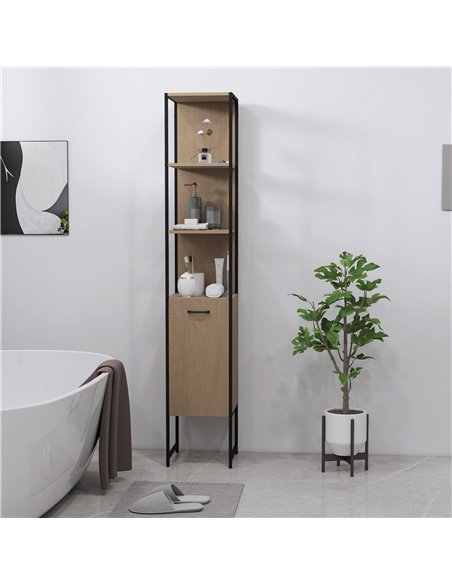 HOMCOM Tall Bathroom Cabinet with Open Shelves and Adjustable Shelf - Natural Wood Finish - pic 161254 | FastDaddyshop