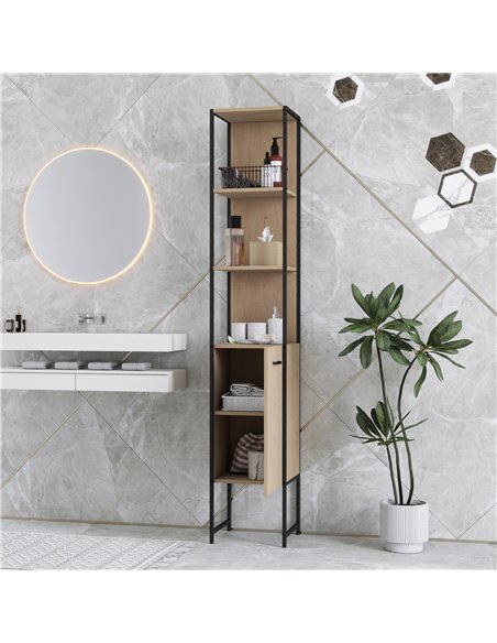 HOMCOM Tall Bathroom Cabinet with Open Shelves and Adjustable Shelf - Natural Wood Finish - pic 161255 | FastDaddyshop