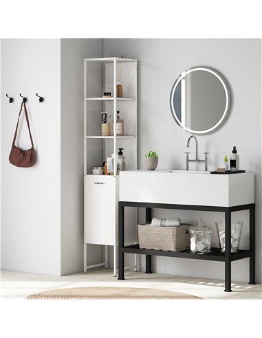 HOMCOM Tall Bathroom Cabinet with Open Shelves and Adjustable Shelf - White