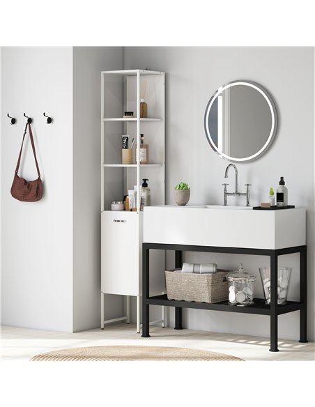 HOMCOM Tall Bathroom Cabinet with Open Shelves and Adjustable Shelf - White - pic 161257 | FastDaddyshop