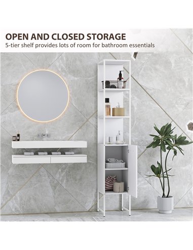 HOMCOM Tall Bathroom Cabinet with Open Shelves and Adjustable Shelf - White