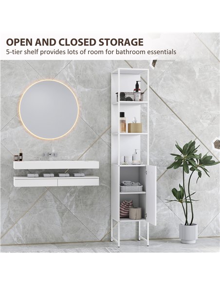 HOMCOM Tall Bathroom Cabinet with Open Shelves and Adjustable Shelf - White - pic 161259 | FastDaddyshop