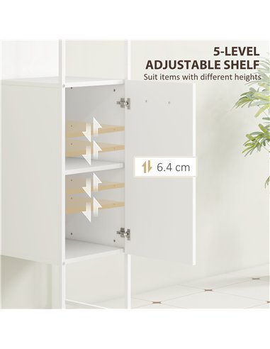 HOMCOM Tall Bathroom Cabinet with Open Shelves and Adjustable Shelf - White
