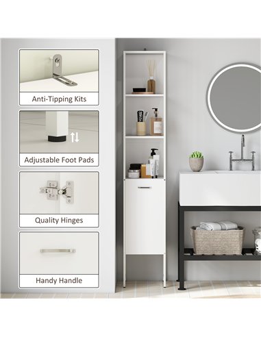 HOMCOM Tall Bathroom Cabinet with Open Shelves and Adjustable Shelf - White